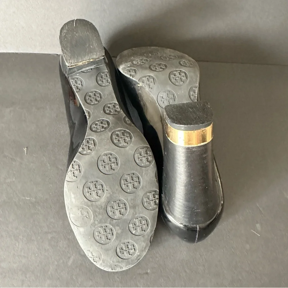 Tory Burch Patent Black Leather Maddie Block Heel Pumps Size 9.5
